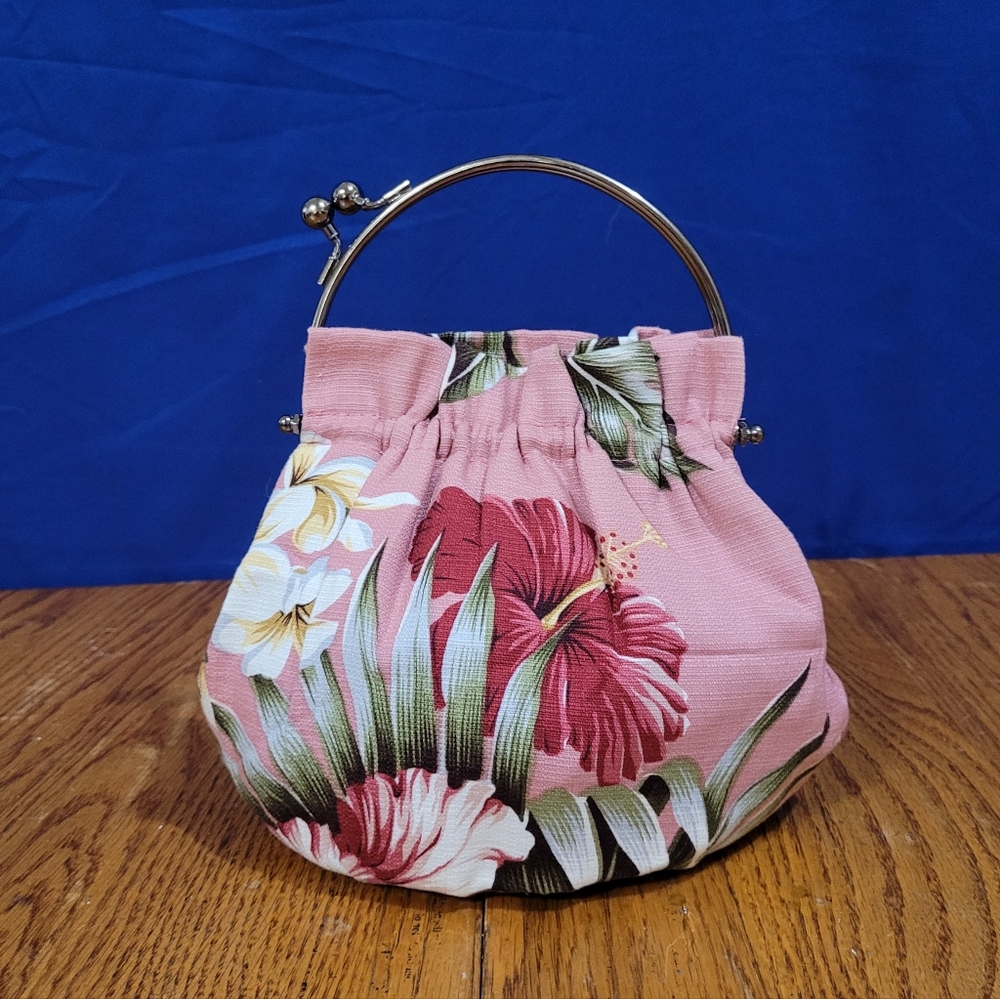 Vintage aBBa Pink Hibiscus Hobo-Style Handbag Purse Made in Hawaii USA